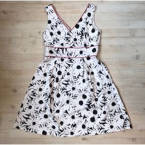 Citi Dress, Black, white and red floral dress. Side zip midi length